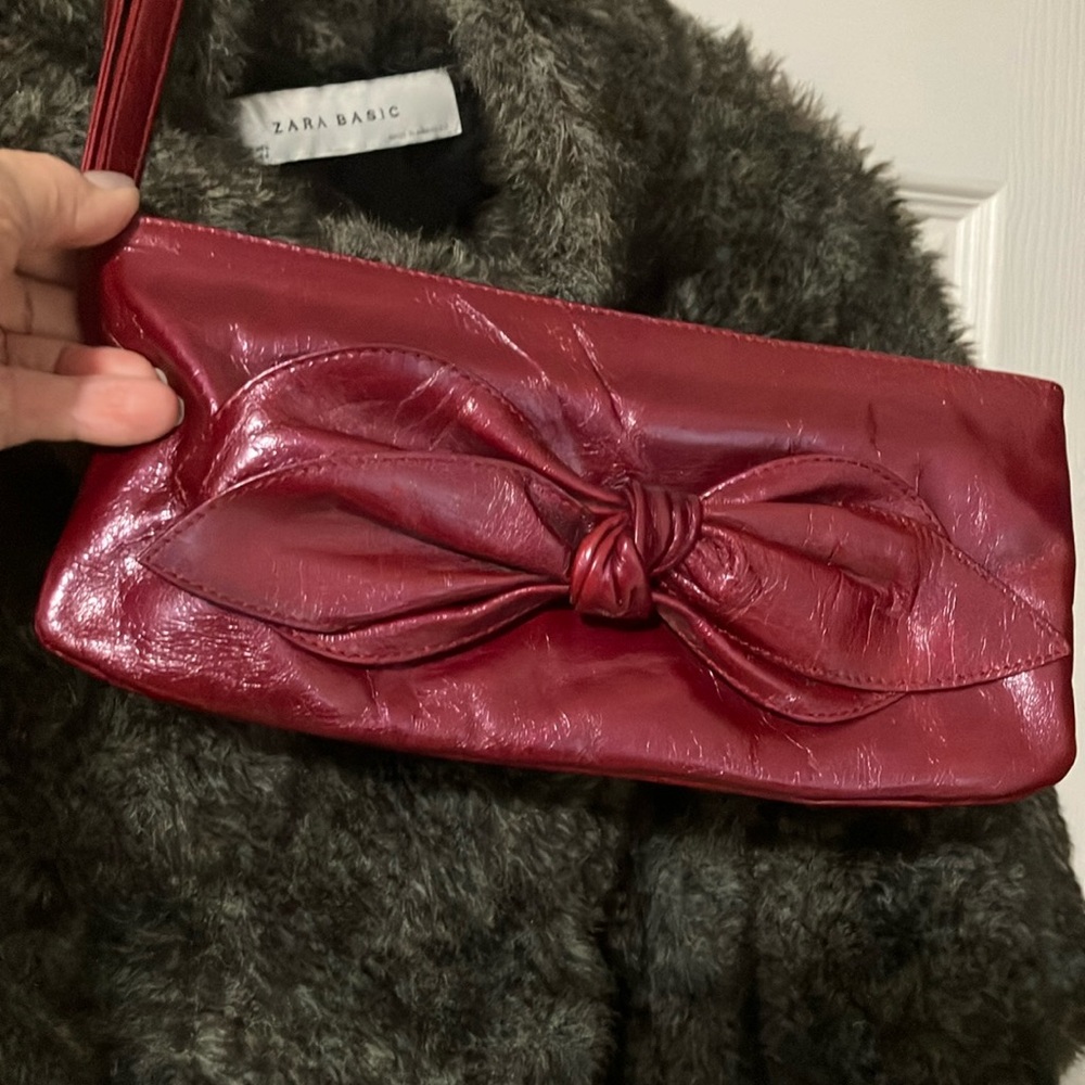 Hobo Red Patent Leather Clutch with Bow Detail